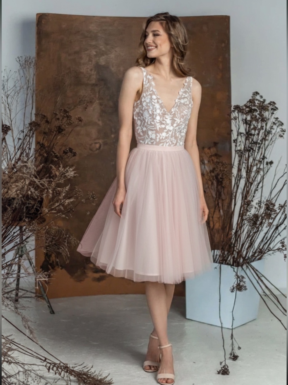H&M Powder Pink Mesh Tulle Midi Skirt Lined Elastic Waist Coquette Size 4